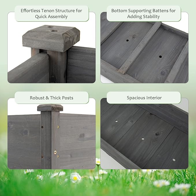 S AFSTAR Raised Garden Bed Elevated Wooden Planter Box 48”L x 22”W x 30”H Outdoor Gardening Planting Bed for Vegetables Flowers &amp Herbs Grow Great for Backyard Patio Lawn (Gray)