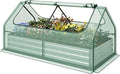 Giantex Galvanized Steel Raised Garden Bed with Mini Greenhouse Outdoor Metal Planter Box Kit with Large Roll-up Cover 71x 35.5x 36 Planter Raised Bed for Flower Vegetable Fruit (Green &amp Silv