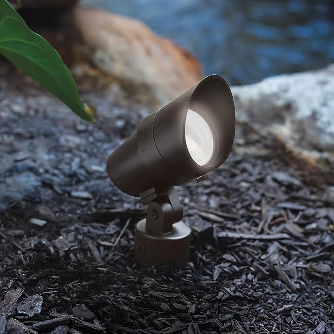 WAC Landscape Lighting LED 12V Medium Size Accent Light with Adjustable Beam Angle and Integral Brightness Control 50-1300 Lumens 3000K Warm White Built-in LED in Bronze