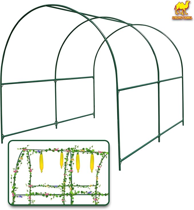 Strong Camel Greenhouse Replacement Frame for Outdoor Larger Hot Garden House  Support Arch Frame Climbing Plants/Flowers/Vegetables (6.5' x 7' x 7.2' Frame)