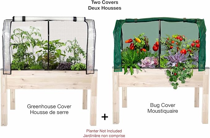 CedarCraft Greenhouse &amp Bug Cover Combo 32''W x 43''L x 24''H - Provides The Perfect microclimate for Your Plants. Includes 1 Frame &amp 2 Cover. Planter NOT Included Black Frame