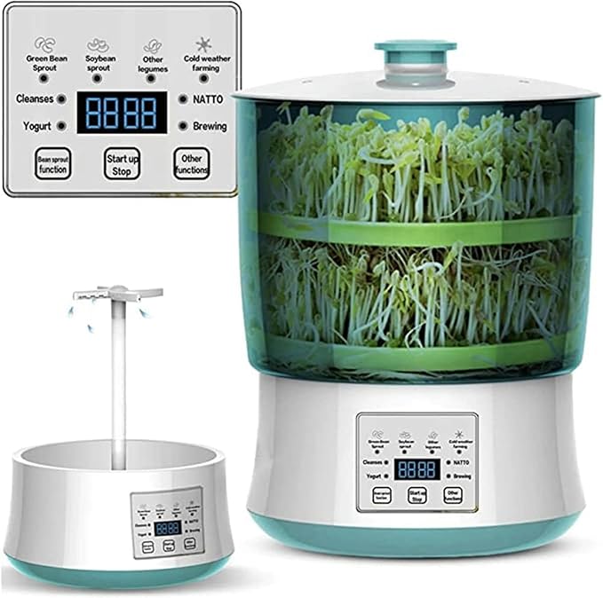 Electric Bean Sprout Maker with Smart Watering System and Constant Temperature Control - Large Capacity Seed Germination Device for Sprouting Beans and Seeds (Two Tiers)