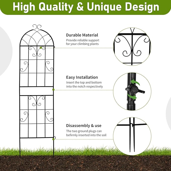 Garden Trellis2 Pack 16 x 61Garden Trellis for Climbing Plants Black Metal Gardening Trellis Outdoor Decorative Flower Trellis for Roses Vine Vegetables Support