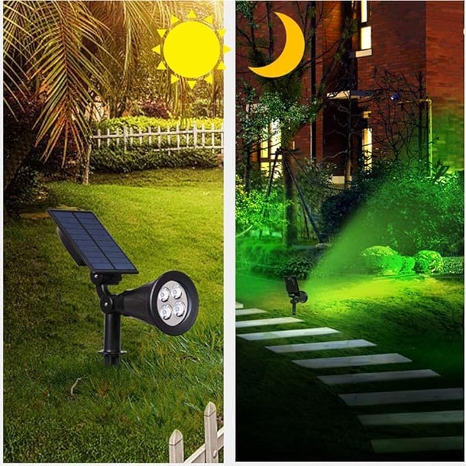Solar Spotlights 4LED Solar Landscape Spotlights Solar Landscape Lights Waterproof 2-in-1 Multi Use Outdoor Wall Lights (Green)