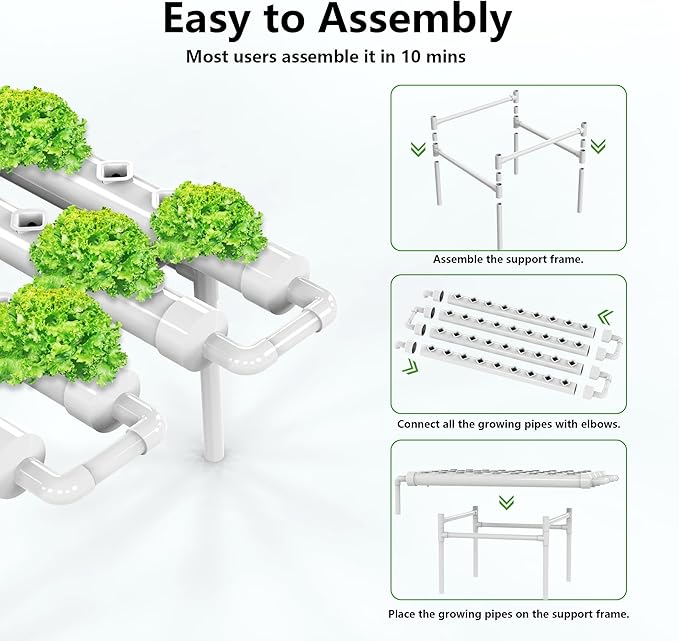 NFT Hydroponic Growing System Kit - 36 Plant Sites | Food-Grade PVC-U Pipes | Indoor/Outdoor Gardening with Auto Water Pump &amp Timer | Ideal for Leafy Greens Lettuce &amp Herbs