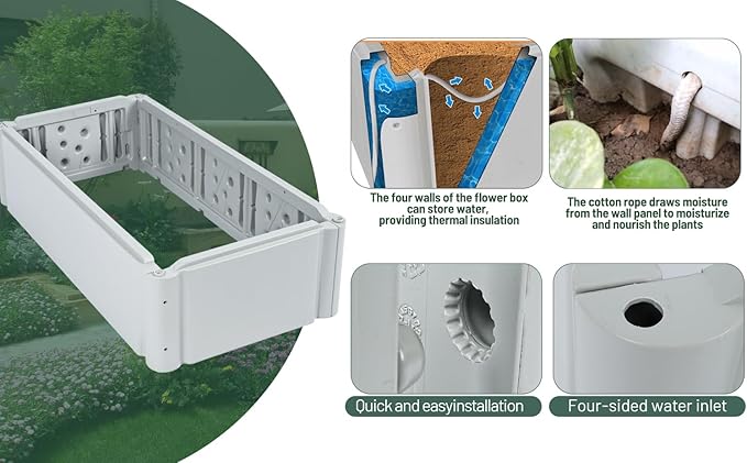 Raised Garden Bed Outdoor Planter Box Large Rectangular Planter for Outdoor Patio/Porch Durable All-Weather Use with Water Storage Long-Lasting