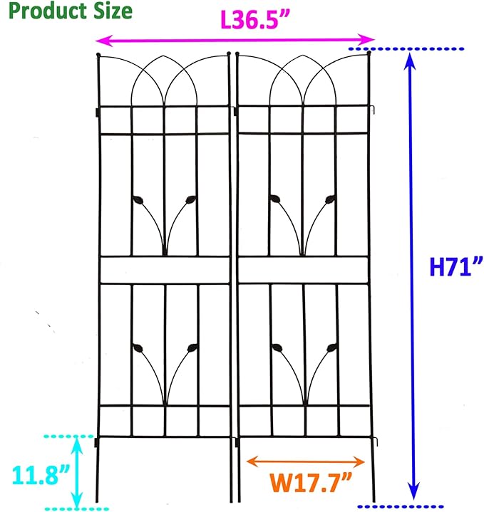 Set of Two Rust-Resistant Metal Garden Trellises for Outdoor Climbing Plants and Flower Supports | Durable Powder-Coated Structure Enhances Garden Decor and Plant Health with Versatile Design Options