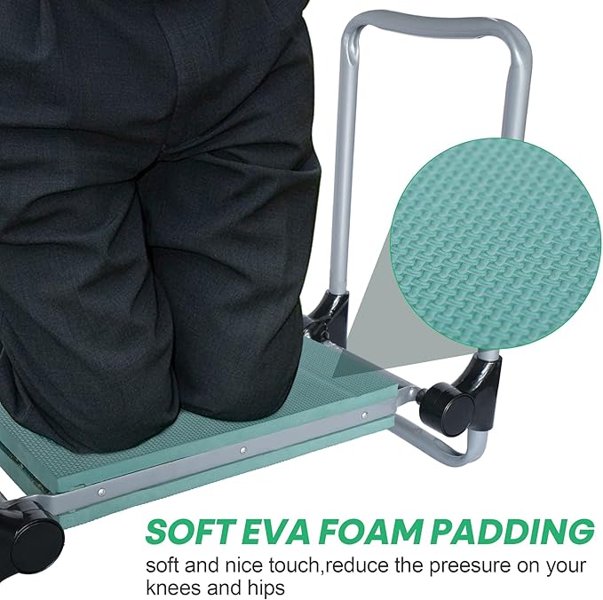 Upgrade Garden Kneeler and Seat Stool Foldable Heavy Duty Garden Bench Workseats with Tool Pocket and Soft EVA Kneeling Pad for Senior Gardening Lovers Green (Wider)