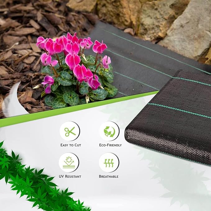 Suppressant MembraneWeed Barrier FabricLandscape Ground Cover MembraneHigh UV StabilisationPerfect for Gardens Patios Flower Beds Landscaping(2x10m/6.56x32.8ft)
