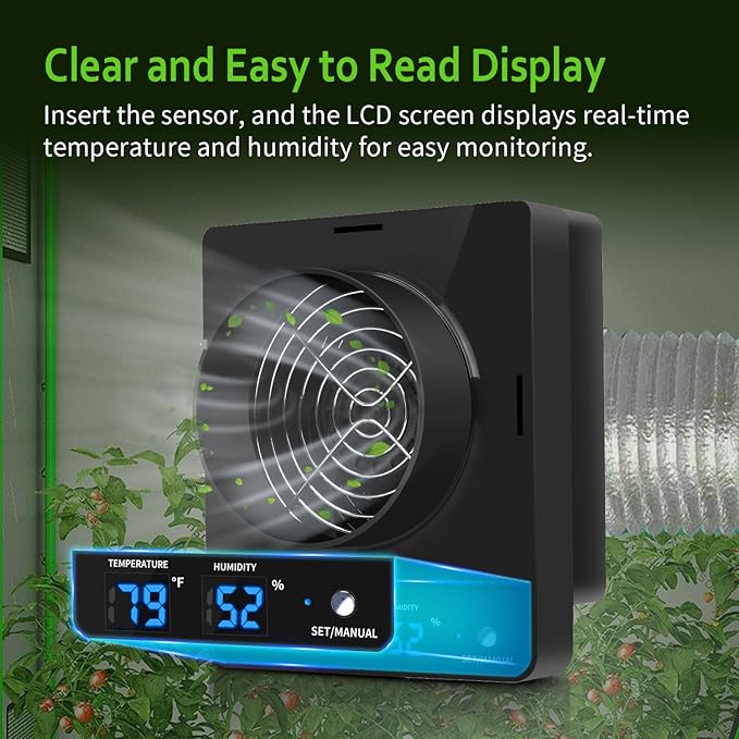4-Inch Grow Tent Inline Duct Fan Automatic Temperature &amp Humidity Sensing Control Ventilation System for Grow Tents Greenhouses