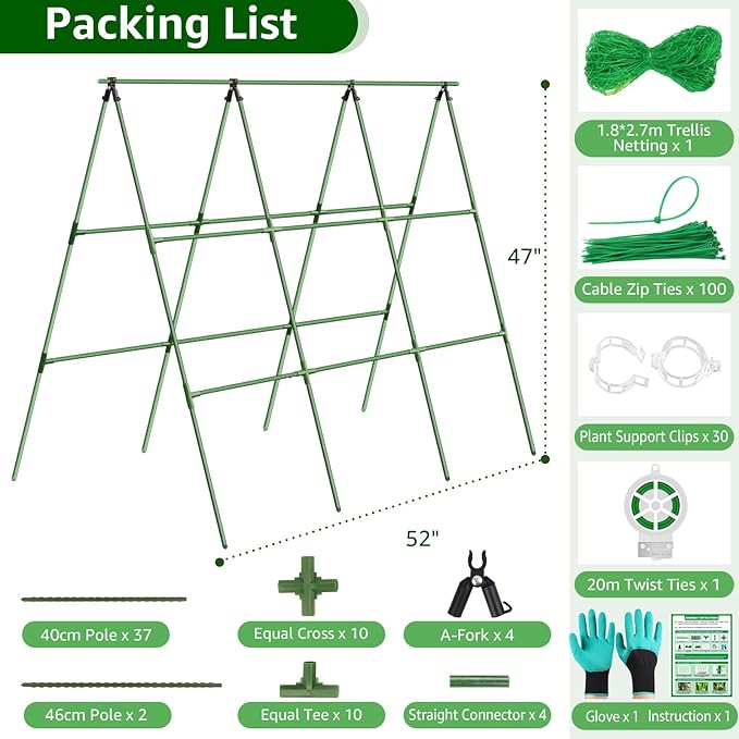 Cucumber Trellis for Raised Bed 47x52 inch A-Frame Metal Garden Trellis for Climbing Plants Outdoor Garden Trellis for Vegetables Cucumber Trellis for Fruit Vegetable Flower