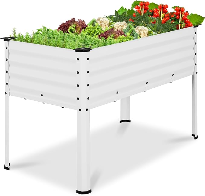Best Choice Products 48x24x30in Galvanized Raised Garden Bed Metal Elevated Planter Box Vegetable Garden for Backyard Patio Balcony - White