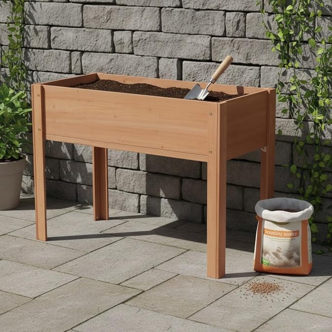 Elevated Wooden Garden Bed with Legs 40x20x31 Inch Planter Box for Growing Vegetables Fruits Flowers and Herbs Outdoors