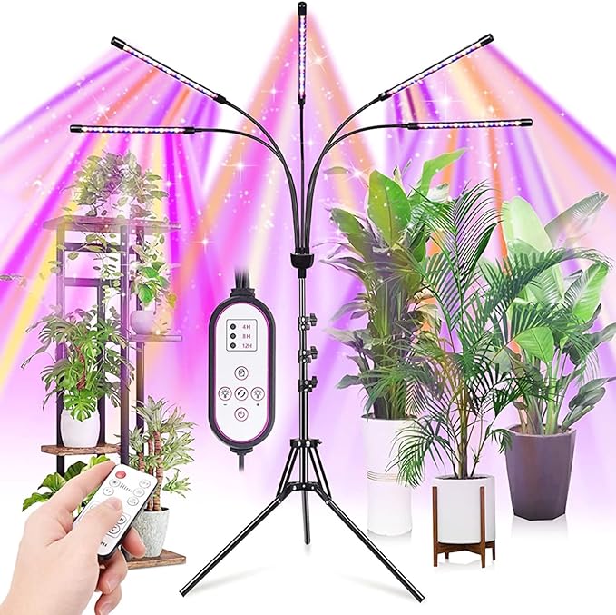 Grow Light for Indoor Plants Full Spectrum Grow Light Indoor Plant Lights 5 Head 165 LED Floor Plant Light with Stand 10 Level Grow lamp Light for Plants (5-Heads Grow Lights)