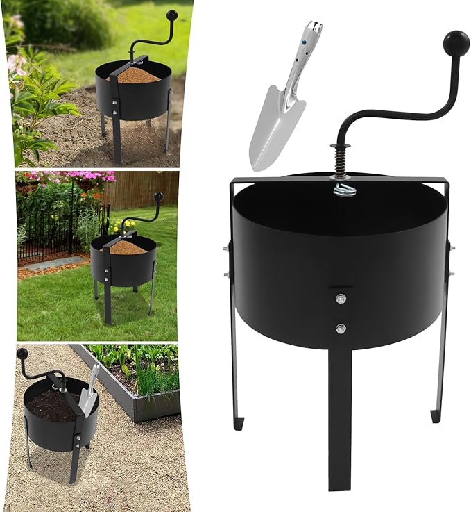 Rotary Soil Sifter Sieve Carbon Steel Garden Sifter for Soil Compost Sifter with Shovle and Gloves for Gardening Sand Rock Compost Dirt 10 * 5mm Aperture