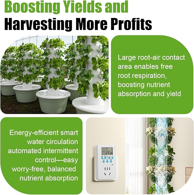 Aeroponic Vertical Grow Tower Soilless Hydroponic Planting System Indoor Vegetable Garden with Circulating Pump for Fast High-Yield Growth(7th Floor)