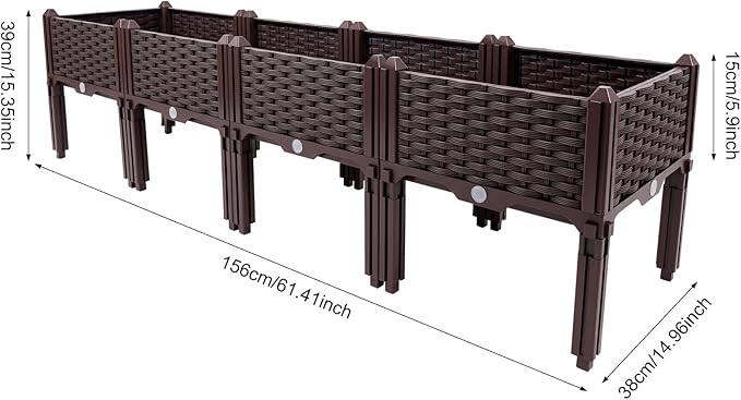 Elevated Garden Bed 4-Pack Rectangular Raised Planter Box for Vegetables Fruits and Herbs 15.35 Tall Premium PP Material Outdoor Indoor Use with Drainage Holes Brown