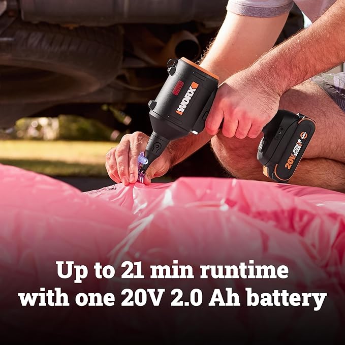 WORX Cordless Blower/Inflator 20V 39 CFM 470 MPH Brushless High Speed Portable Dust Cleaner for Workshop Lawn Yard Home Lightweight Handheld Blower Battery and Charger IncludedWX099L PowerShare