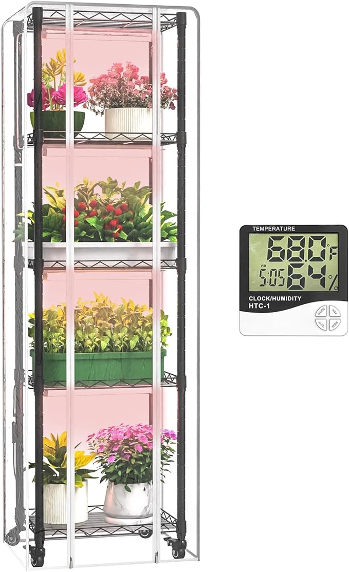 Indoor Greenhouse with Grow Lightswith 40W Full Spectrum Growing Lamps for Seed Starting  5 Tier 15.7 L×11.8 W×62.3 H Mini GreenhouseGrow Light Shelf with Tent and Thermometer