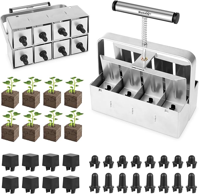 BlumWay Large Size 2 Pack 24 Cell Seed Starter Kit with Bigger Seed Starter Cup &amp 2 Inch 8 Cell Upgraded Soil Blocker