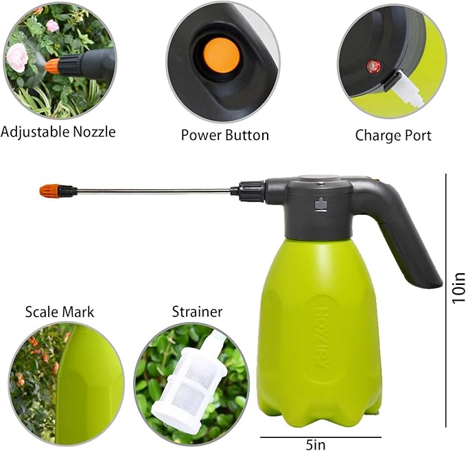 ES2 Electric Spray Bottle 0.5 GallonPlant MisterGarden SprayerSpray Bottle with Adjustable NozzlesRechargeable Battery Powered SprayerSmall SprayerPump SprayerAutomatic Watering Can for Garden