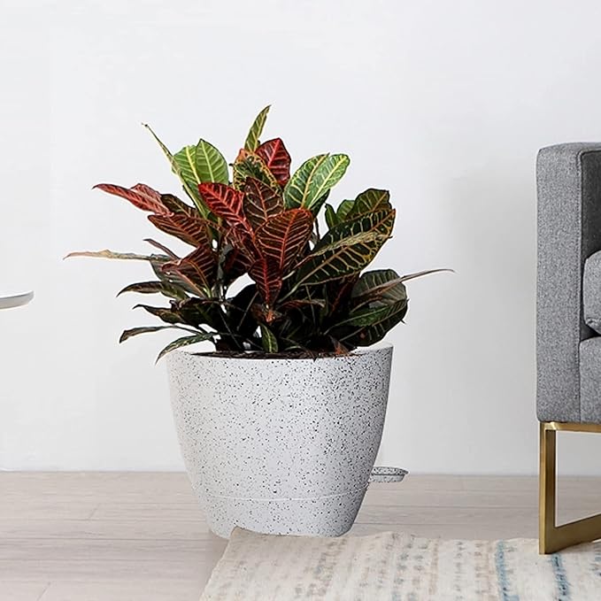 Large Self Watering Pots 12/10/9 Plastic Planters with High Drainage Holes and Deep Reservoir for Indoor Outdoor Garden Plants and Flowers White Speckles