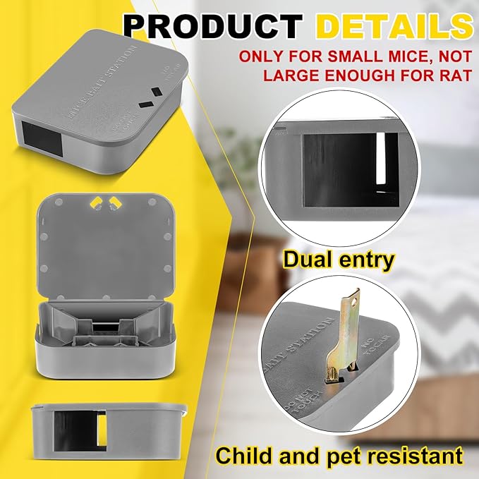 Qualirey 12 Pcs Mouse Bait Stations Mouse Stations with Keys Traps Keeps Children and Pets Indoor and Outdoor Only for Small Mice Bait Not Included (Gray)