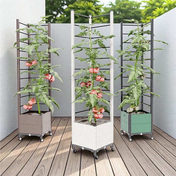 Plant Planters with Raised Bed Plastic Trellis with Wheels Outdoor Plant Climbing Frame for Tomato Rose Hydrangea Climbing PlantsGreen