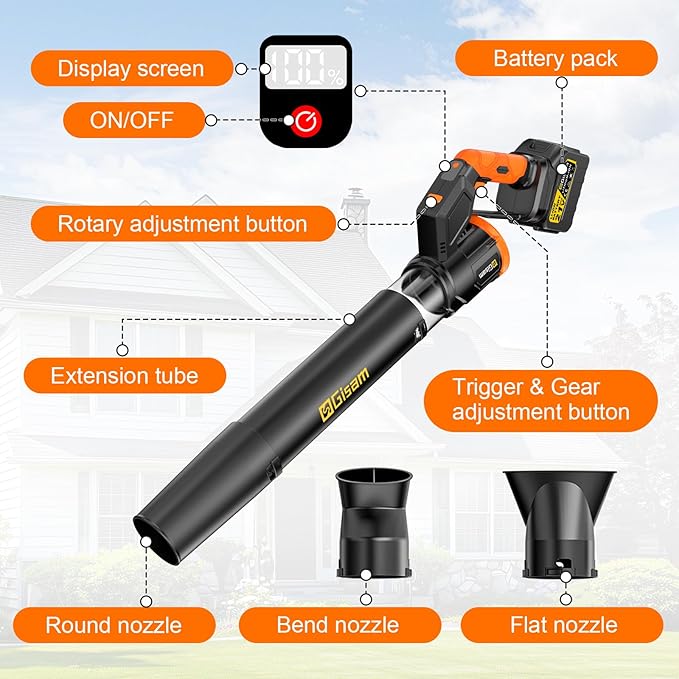 Electric Leaf Blower Cordless -850CFM 250+MPH 3000W Brushless Leaf Blower with 2×6.0Ah Batteries 180° Rotatable 2-in-1 Handheld Blower 3-Speed for Lawn Care/Yard/Car/Patio