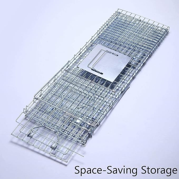 Faicuk Large Collapsible Humane Live Animal Cage Trap for Raccoon Opossum Stray Cat Rabbit Groundhog and Armadillo 32 x 11 x 13 Inch