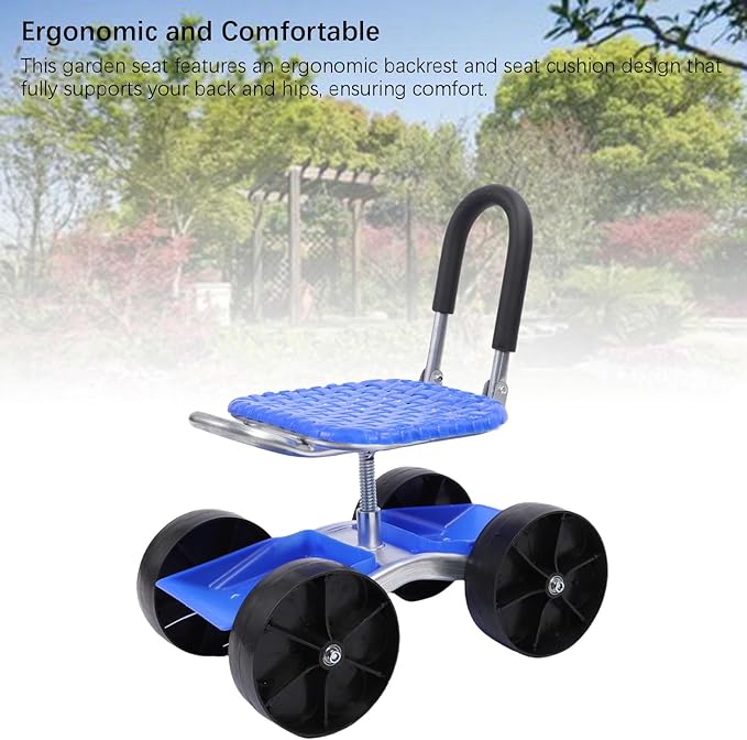 POCREATION Garden Cart Rolling Work Seat 360 Degree Swivel Height Adjustable with Storage Boxes and Wheels