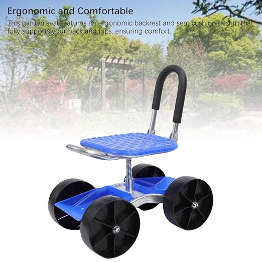Garden Seat with Wheels Rolling Gardening Stool with Adjustable 360° Swivel Seat Ergonomic Backrest Outdoor Lawn Yard Rolling Work Seat for Gardening Planting Digging