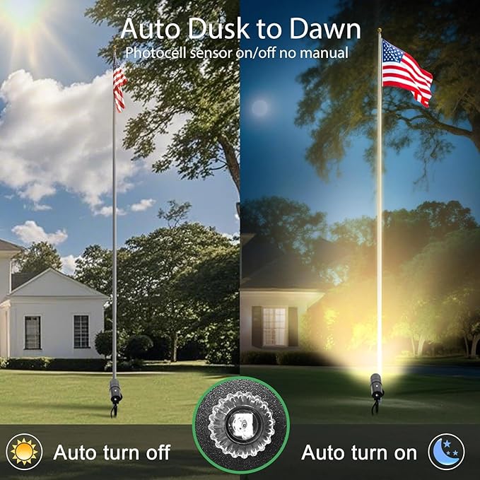 LOTMOS 30W Flag Pole Lights Dusk to Dawn LED Spot Outdoor with 9.68FT Cord 120V Plug in 3000K Warm Light Bullet Landscape Palm Tree Light with Photocell Sensor for Yard Lawn Statue