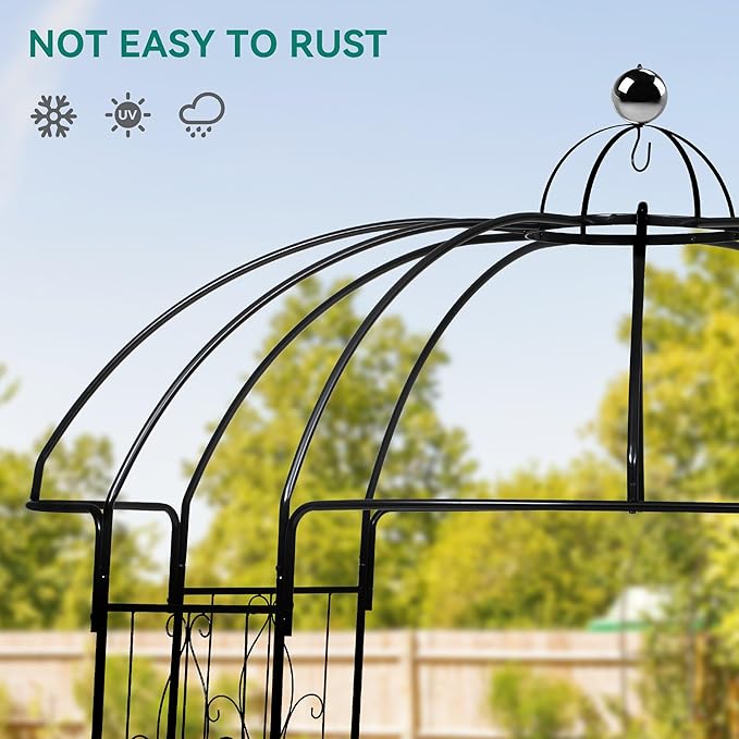 Birdcage Shape Garden Arch Arbors 9.8'H x 6.8'W (81.5W x 118H) Pergola Pavilion for Climbing Plants Outdoor Wedding Arches for Ceremony Party Metal Garden Arbor for Patio Backyard (Black)