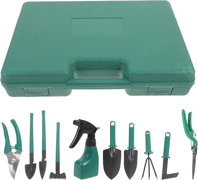 Homoyoyo Portable Gardening Tool Kit with Plastic and Iron Rakes Shovels for Planting Transplanting and Soil Loosening Garden Tools Set with Carrying Case for Easy Storage and Outdoor Use