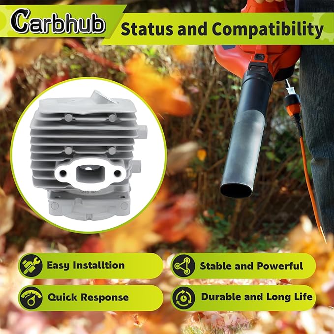 Carbhub BG86 Cylinder Piston Kit for Stihl BG86 BG86C SH86C BR200 SR200 Blower Replace 4241 020 1203 4241 020 1204 with Fuel Line Hose Filter Tank Vent Gasket