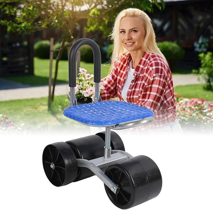 Garden Rolling Stool Seat with Wheels Adjustable 360 Degree Rotating Galvanized Steel and PP Material Comfortable for Long Hours Work Multi Functional for Planting Picking an