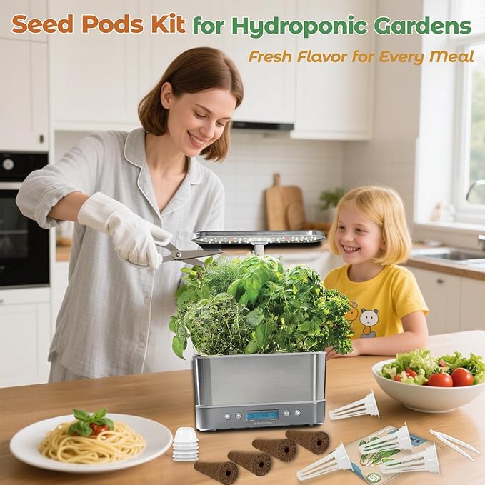 Salad Seed Pods Kit Hydroponic - 12 Refill Grow Pods with 6-Packet Seeds of Mini Cucumber Arugula Spinach Cherry Radish Red &amp Yellow Cherry Tomato Compatible with All Hydroponics Growing Syst