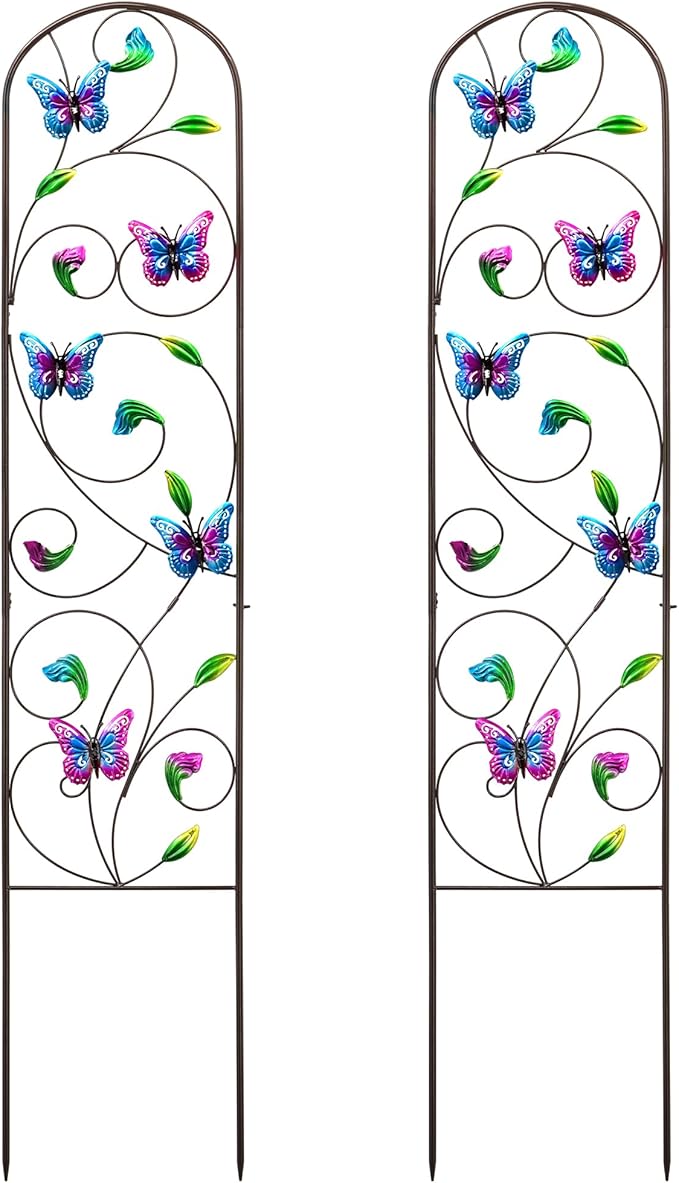 Set of 2 Metal Butterfly Garden Trellis for Climbing Plants Decorative Vegetables Flowers Vine Trellis for Outdoor Patio 60'' H x 12.5'' W Elegant Design (Butterfly)