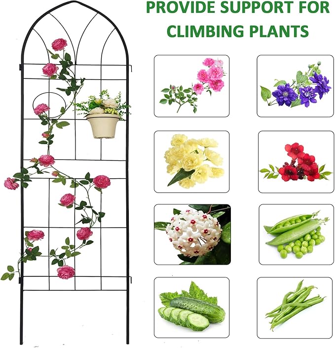 4 Pack Metal Garden Trellis 78.7 H Garden Fence Rustproof Trellis for Climbing Plants Support Roses Flower Outdoor Lawn Black