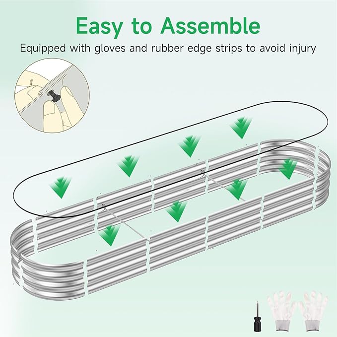 GreatBuddy Galvanized Raised Garden Bed 8×2×1ft Easy Assembly Outdoor Metal Planter Boxes for Vegetables Flower Herb Anti-Rust&amp Weather-Resistant Oval Silver