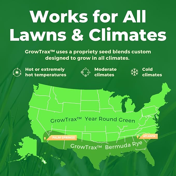 Growtrax Biodegradable Grass Seed - 100 sqft Year Round Green - Grass Seed for Lawns Dog Patches &amp Shade - Just Water &amp Grow - No Fake or Artificial Grass