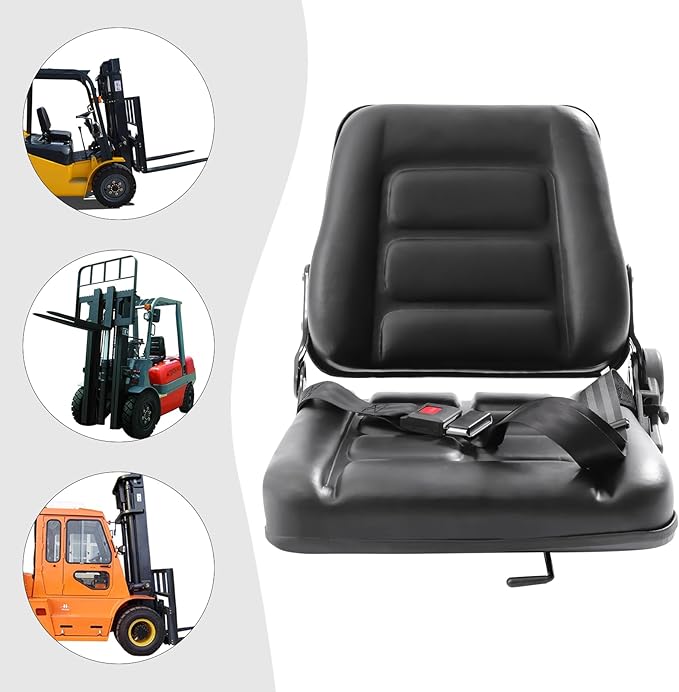Universal Forklift Seat Forklift Seat with Ordinary Safety Belt &amp Adjustable Backrest Foldable Lawn Mower Seat with Pre-Drilled Holes for Garden Excavator Bulldozer Trencher (B)