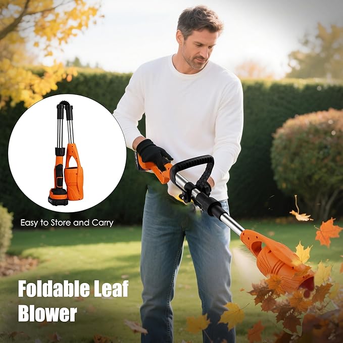 Cordless Leaf Blower 21V Electric - Lightweight Handheld Speed Control via Pressure Switch 2 x 2.0Ah Batteries &amp 1-Hour Fast Charger for Lawn Care Leaf Blowing Small Gravel - Garden Cleaning