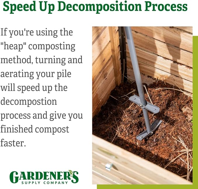 Gardener's Supply Company Double-up Compost Aerator Tool - Durable Steel with Rubber Handle for Easy Turning &amp Mixing Outdoor Compost Bin