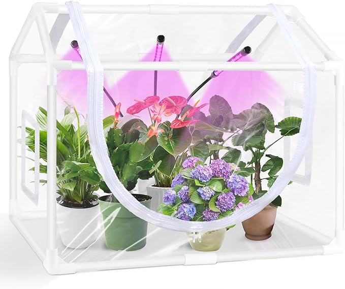 Indoor Mini Greenhouse with Grow Light Tabletop Small Greenhouse for Beginners All-in-One Tiny Plant Nursery Kit with Adjustable LED Light &amp Timer Smart Grow Tent for Herbs Gardening Gift