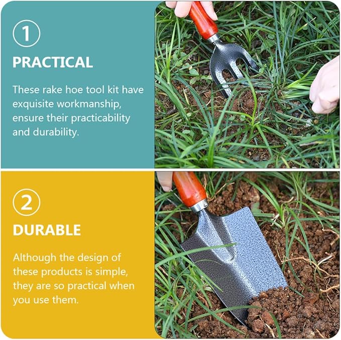Sewroro 5pcs Garden Tool Set Flower Planting Shovel Handle Rake Multipurpose Outdoor Gardening Tools Soil Loosening Planting Home and Patio Use