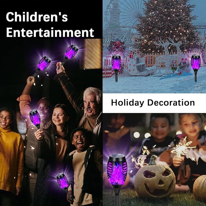 Solar Lights Outdoor Decorations Upgraded Purple Flickering Flame Waterproof Halloween Torch Lights Tiki Torches for Outside Patio Pathway Decor 6 Pack (8)