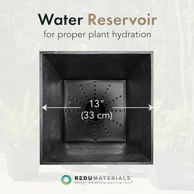 Tierra Verde 2-Pack Indoor &amp Outdoor Self-Watering Square Planters Large Sonata Black - Planter Containers for Plants and Flowers - Gardening and Landscaping Accessories
