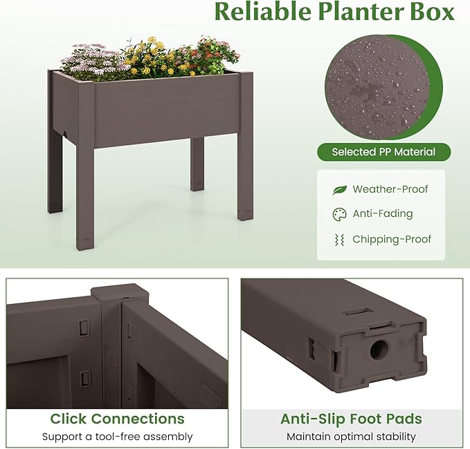 Giantex Raised Garden Bed with Legs Self-Watering Planter Box with Water Level Indicator Drainage Hole &amp Detachable Space Dividers Outdoor Plant Container for Flower Vegetable Fruit Herb (Br